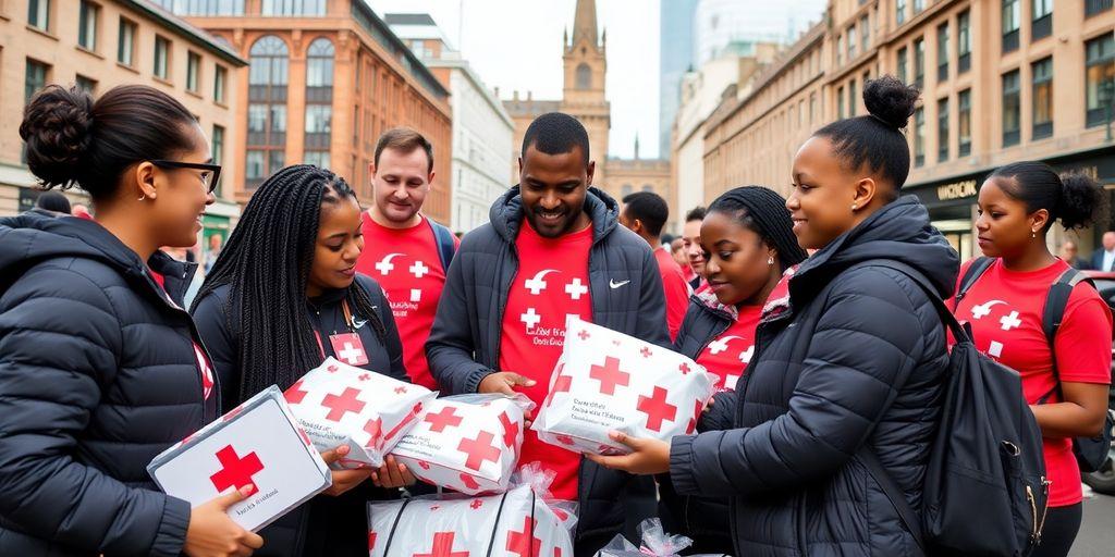 Red Cross volunteers working together in Manchester community.