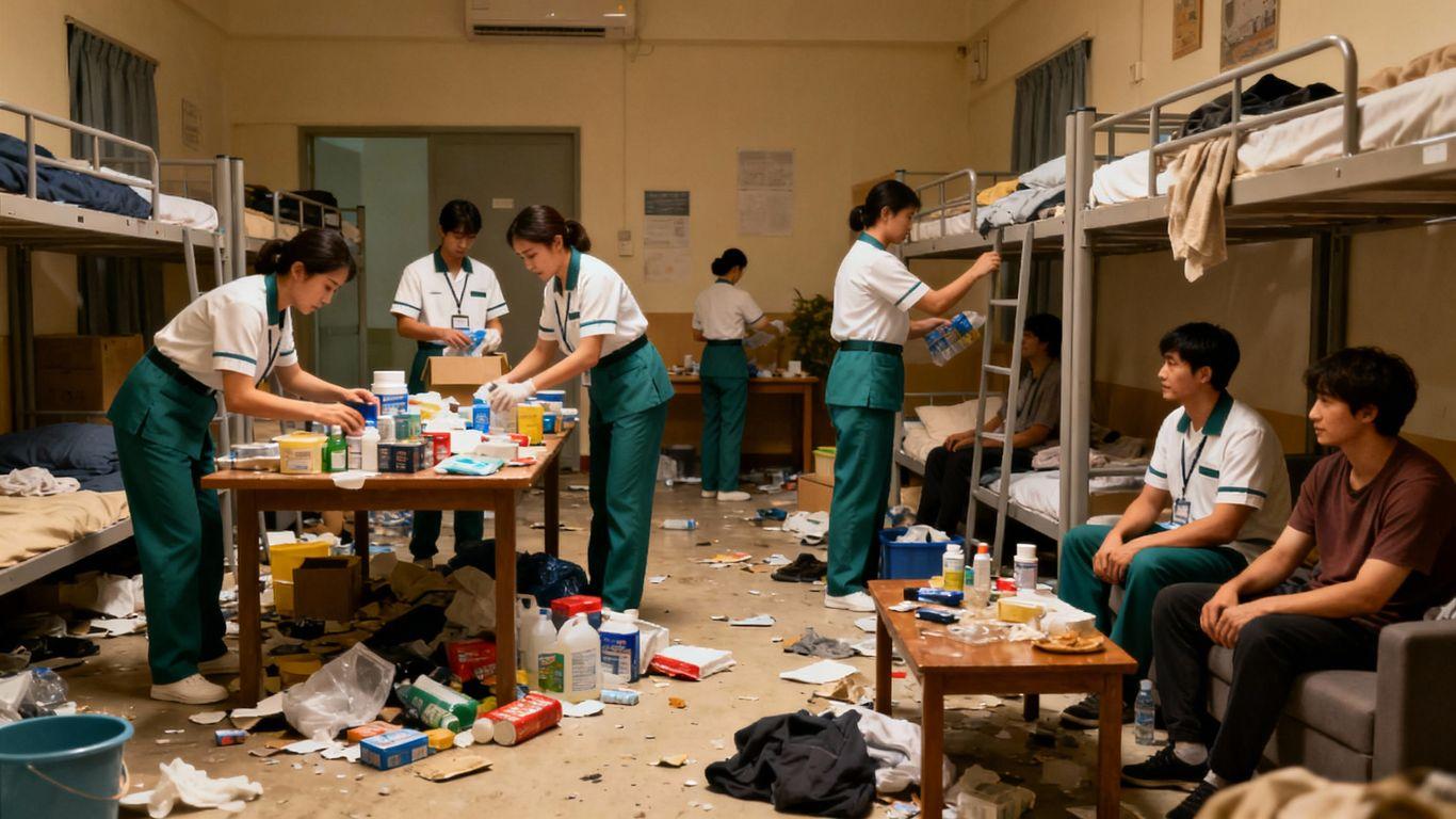 Rapid deployment team helping residents in a hostel.