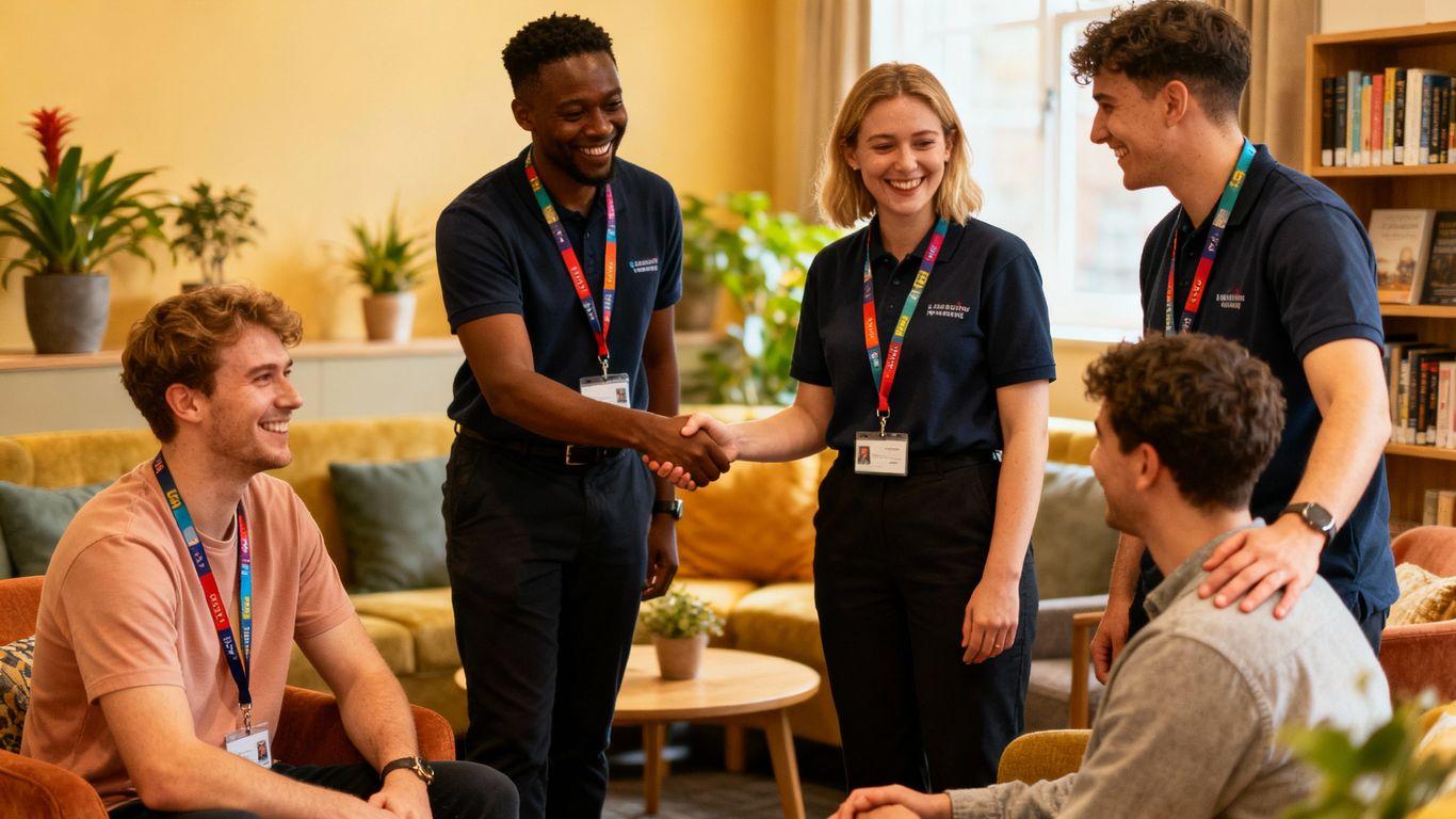 UK hostel staff providing compassionate care to residents.